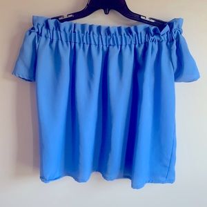 D & Kade Blue Off The Shoulder Top Shirt Blouse Medium Ruffle